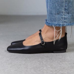 Black Genuine Leather Ballet Flats: Woman&#39;s Loafer Shoes