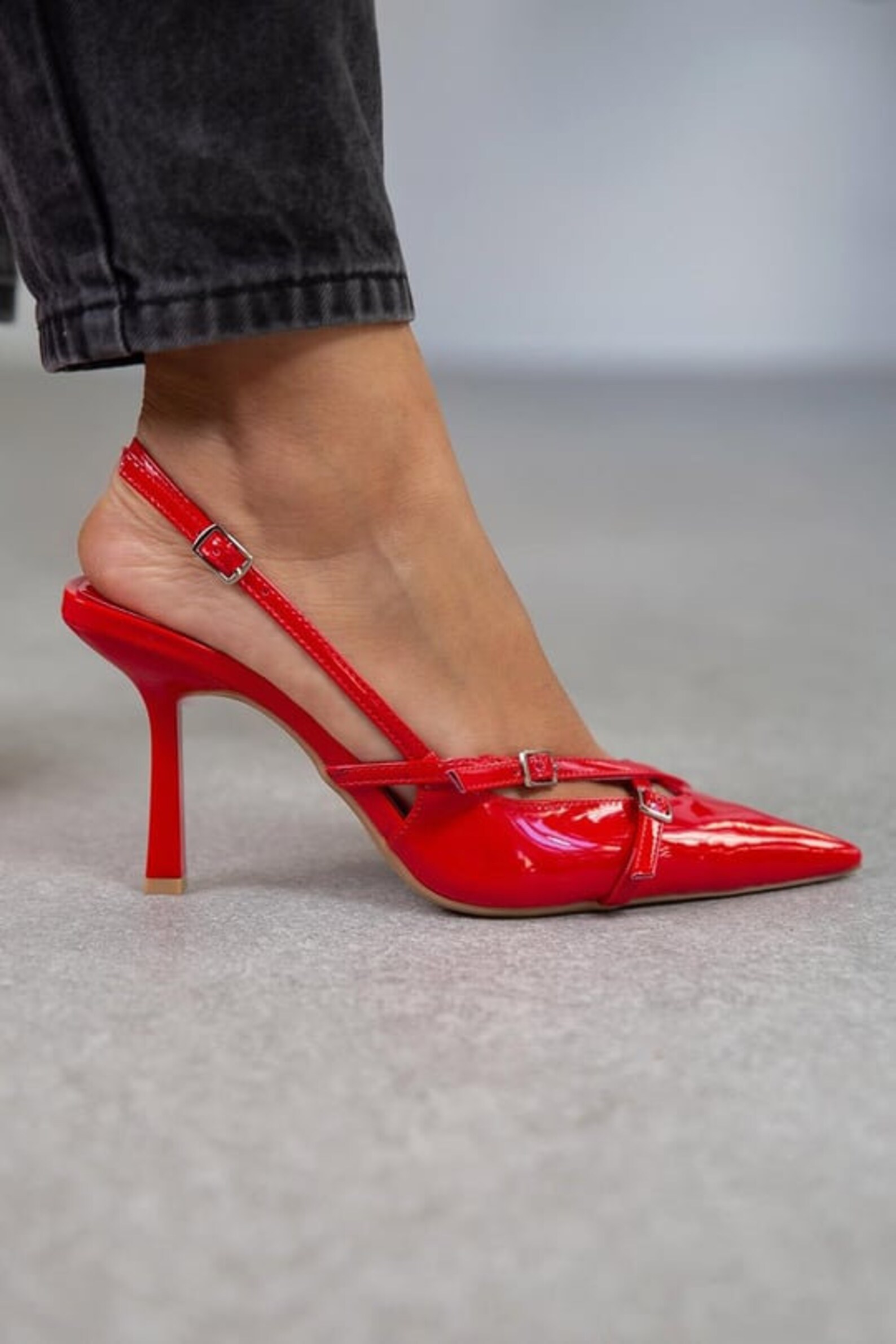 Fire Red Patent Leather Heeled Slides main image 1
