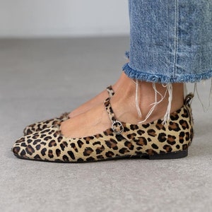Leopard Genuine Leather Woman Flat Shoes, Woman Loafer,Ballet flats,Flat Shoes, Office Shoes,Casual loafers, flat heel, Wish