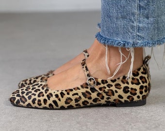 Leopard Genuine Leather Woman Flat Shoes, Woman Loafer,Ballet flats,Flat Shoes, Office Shoes,Casual loafers, flat heel, Wish