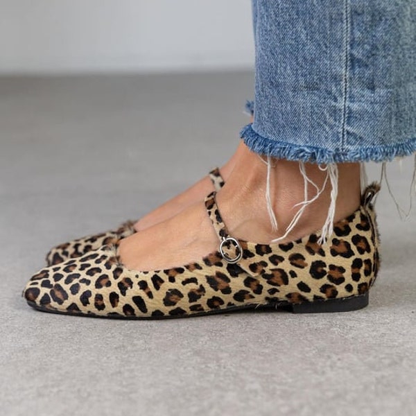 Leopard Echtleder Damen Flache Schuhe, Damen Loafer, Ballerinas, Flache Schuhe, Büroschuhe, Lässige Loafer, flacher Absatz, Wish