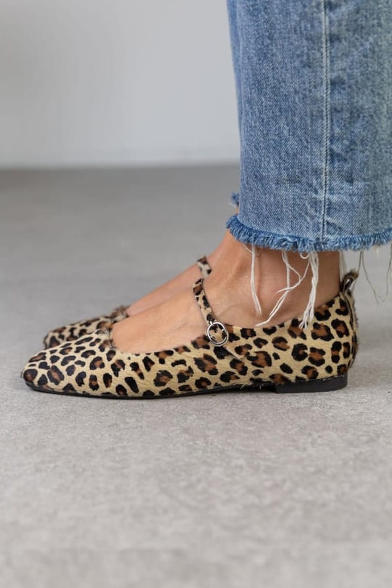 Leopard Echtleder Damen Flache Schuhe, Damen Loafer, Ballerinas, Flache Schuhe, Büroschuhe, Lässige Loafer, flacher Absatz, Wish Leopard