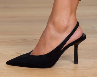 Black Suede High Heels Sandals,Handmade Shoes,open toe sandal,ankle strap heels,wedding shoes,herringbone pattern, evening sandals,Sara