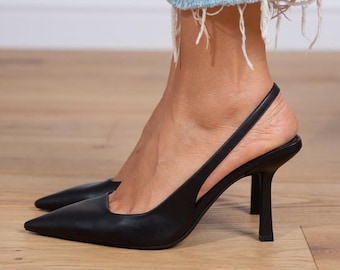 Black Leather High Heels Sandals,Handmade Shoes,open toe sandal,ankle strap heels,wedding shoes,herringbone pattern, evening sandals,April