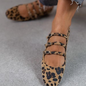 Chaussures plates pour femme en tissu léopard, mocassins pour femme, chaussures faites main, chaussures plates, chaussures de bureau, mocassins décontractés, talon plat, Mindy image 8