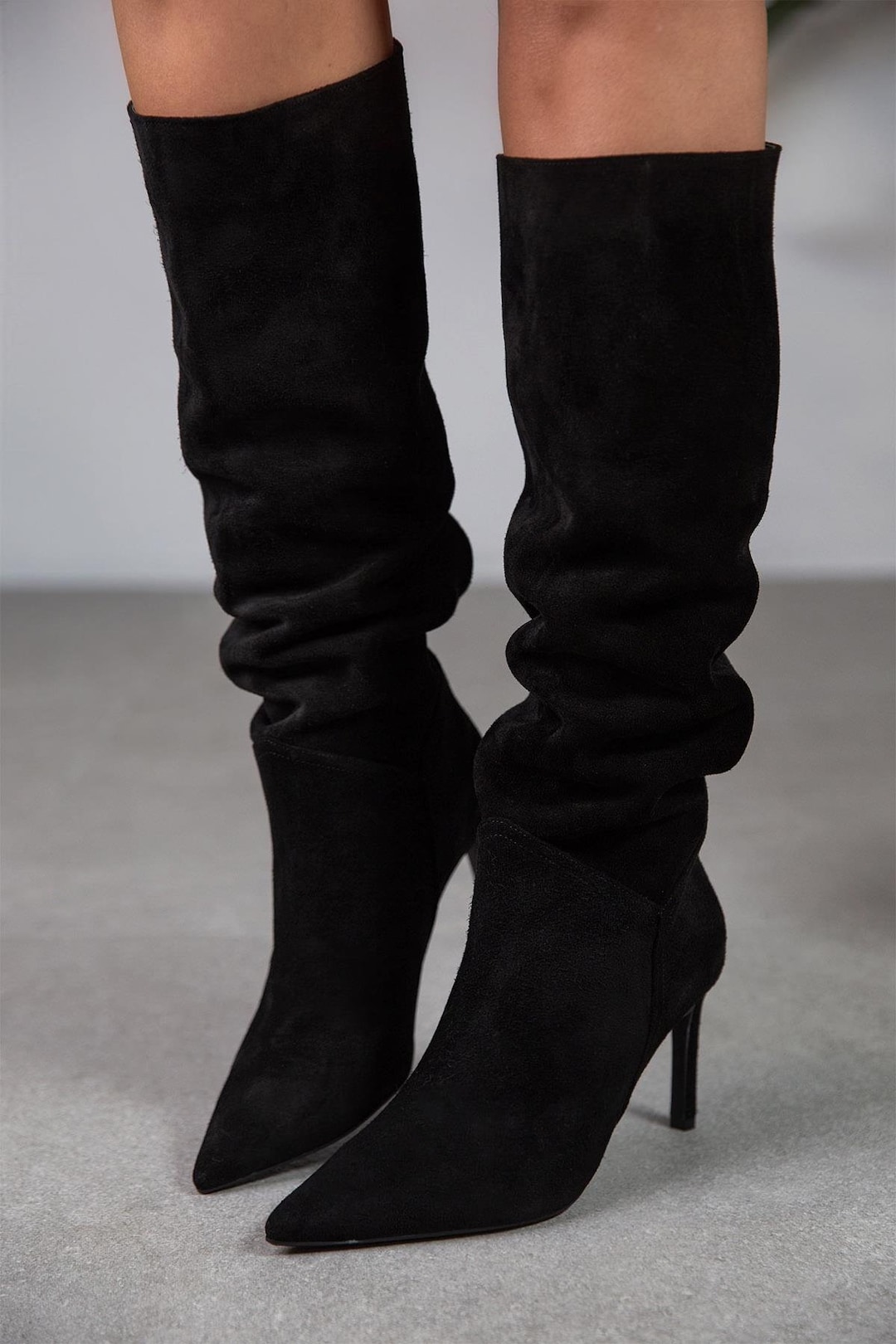 black suede stiletto boots