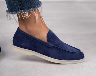 Navy Suede Oxford Shoes: Handmade Leather Lined Derby Loafers