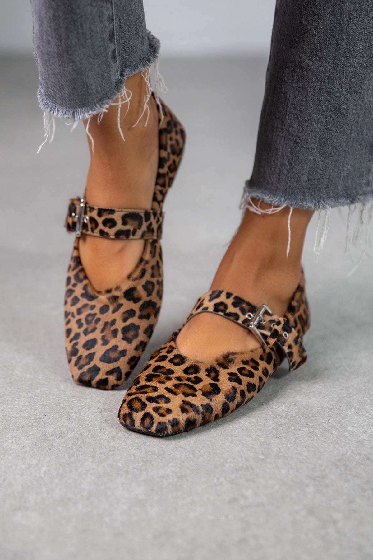 Leopard Furry Leather Mary Jane Flats: Handmade Loafers - Etsy