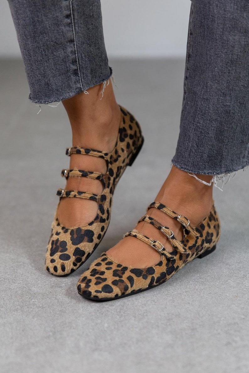 Chaussures plates pour femme en tissu léopard, mocassins pour femme, chaussures faites main, chaussures plates, chaussures de bureau, mocassins décontractés, talon plat, Mindy Leopard Fabric
