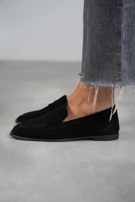 Black Suede Loafers: Handmade Leather Lined Derby Shoes