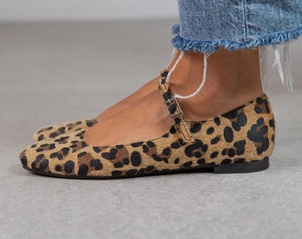 Leopard Stoff Frau Flache Schuhe, Frau Loafer, Ballerinas, Flache Schuhe, Büro Schuhe, Lässige Loafers, flacher Absatz, Leopard Design Stoff, Lillie