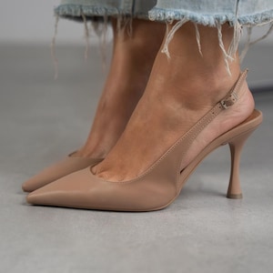 Haut Vegan Leder High Heel Sandalen: Handgefertigte Point Toe Ankle Strap Schuhe