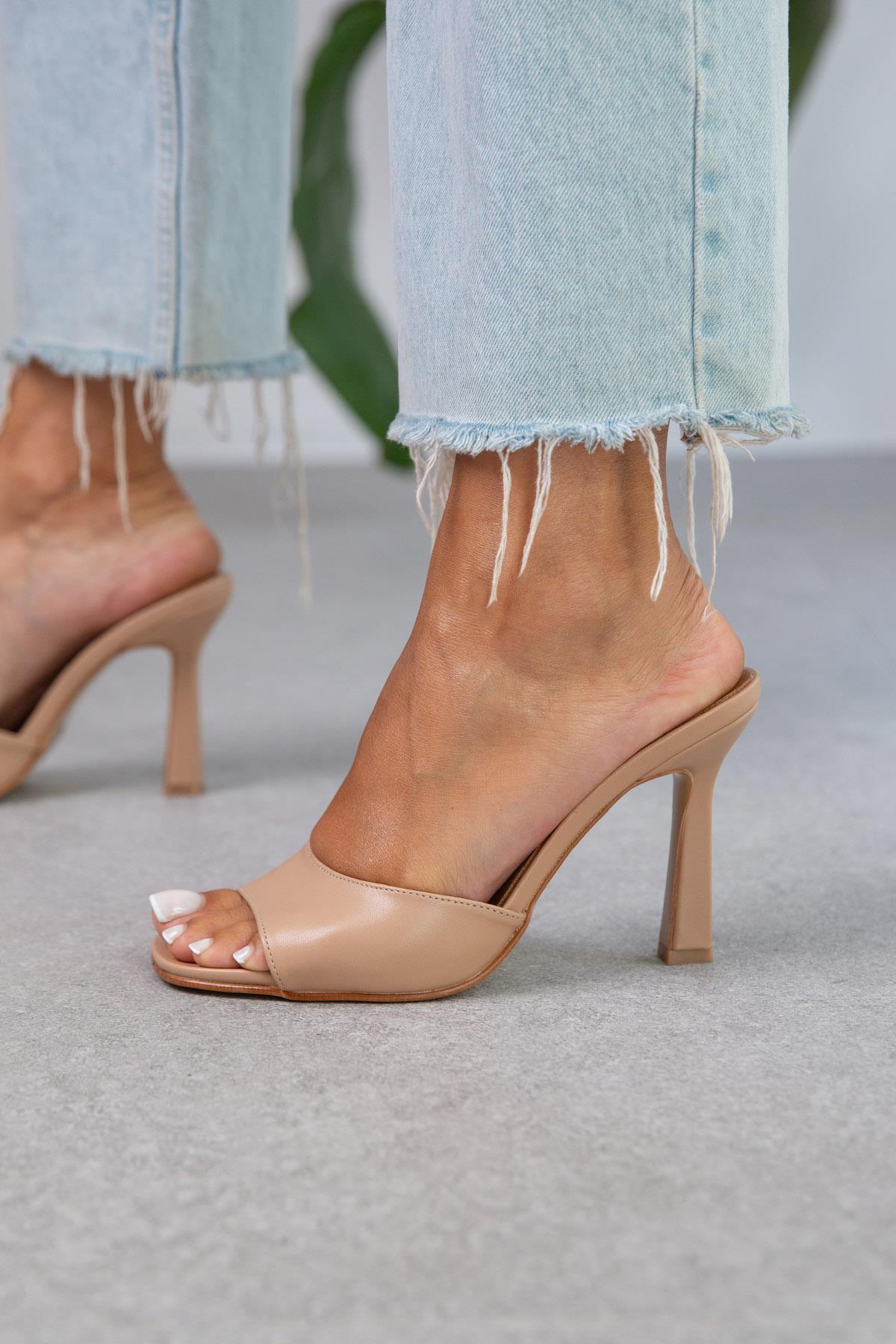 Skin Vegan Leather High Heel Slippers: Handmade Open Toe Sandals