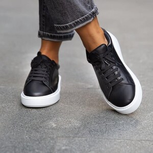 Black Genuine Leather Woman Sneakers,sport shoes,sport sneakers, Handmade Shoes,Derby Shoes, Office Shoes,Casual Sneakers, Casual Shoes, Way image 8