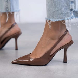 Chocolate Vegan Patent Leather High Heels Sandals,Handmade Shoes,open toe sandal,ankle strap heels,herringbone pattern,evening sandals,April