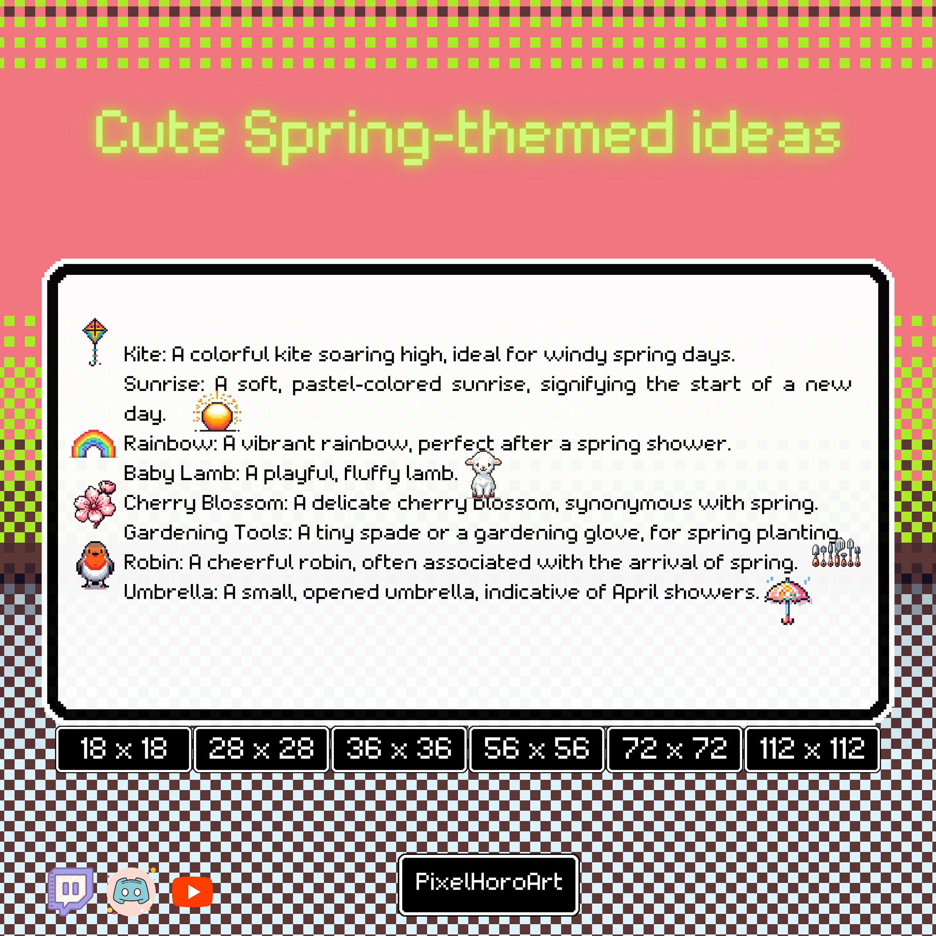Cute Spring Theme Set 2 Pixel Art Style Sub, Bid, Emotes Badge for ...