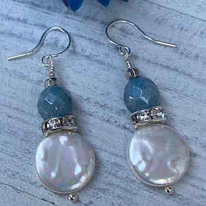 Natural Coin Pearl Czech Glass Earrings