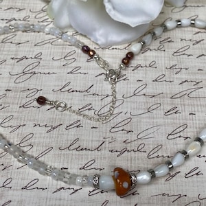 Brown Lamp-Work Glass Mushroom Choker