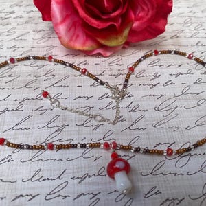 Red Lamp-Work Glass Mushroom Choker