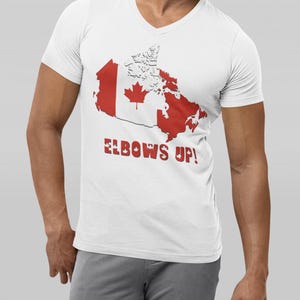 Canada Flag V-Neck Tee: Elbows Up! Unisex Canadian T-Shirt