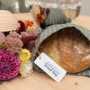 Bolsa de pan artesanal de algodón reutilizable: almacenamiento de masa madre para la cocina, cero residuos