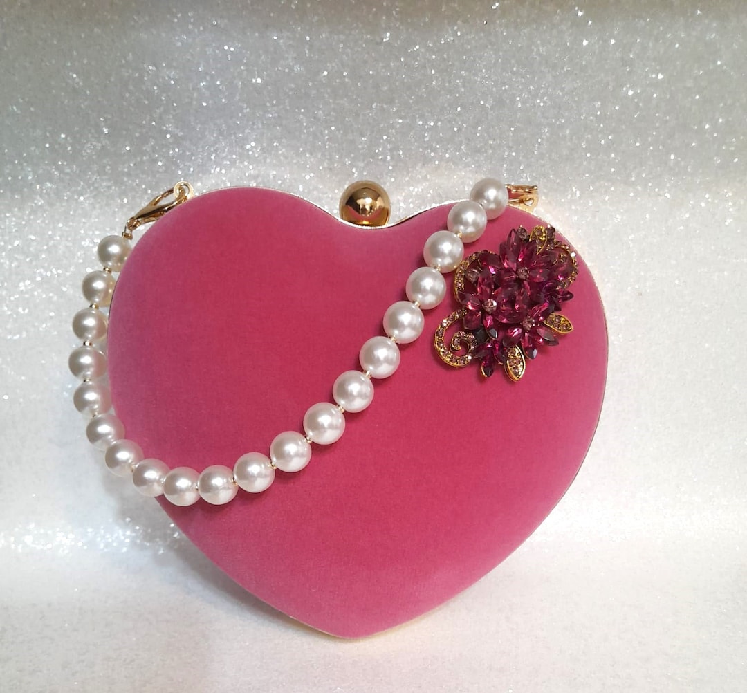Shiny Heart Shape Evening Clutch Chain Shoulder Bag
