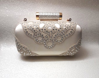 Ivory Satin Evening Crystal Clutch Bag - A Chic and Glamorous Choice for Bride or Bridesmaid