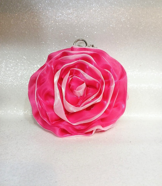 Elegant Fuchsia Hot Pink Organza Flower Clutch Bag Perfect for Brides and Bridesmaids Etsy
