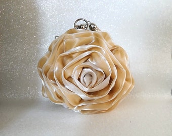 Champagne Organza Flower Clutch: Bridal Bridesmaid Bag