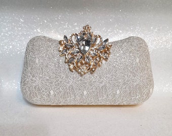 Chic Gold Glitter Bridal Clutch with Exquisite Floral Lace Detail - Bridesmaid Gift Idea