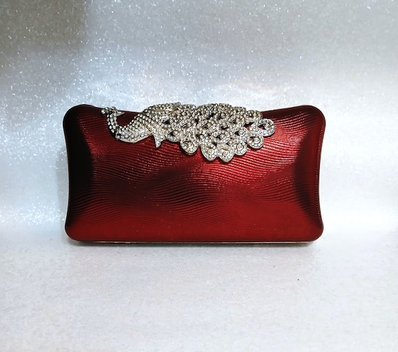 Wine Red Burgundy Peacock Clutch Bag With Silver Hardware Perfect for Brides or Bridesmaids Etsy