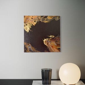 Hand made fluid art Fluid art modern art abstract art canvas without frame painting wall decor liquid acryilic  unique painting earth gold
