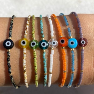 Evil Eye Bracelet Set, Lucky Evil Eye Bracelet Set, Colorful Bracelet, Evil Eye Beaded Bracelet, Minimalist Bracelet, Dainty Bracelet Set