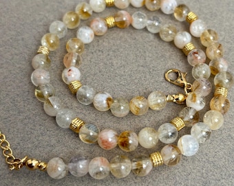 Natural Citrine Beaded Necklace, Healing Crystal Jewelry, Minimalist Gemstone Choker, Gift for Her, Wedding Jewelry for Brides, Jewelry Gift