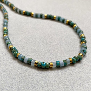 Turquoise Necklace, Beaded Bohemian Necklace, Seed Bead Necklace, Aquamarine Necklace, Minimalist Necklace, Dainty Necklace, Boho Necklace