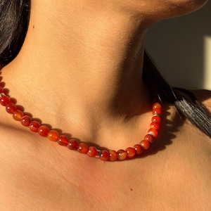 Carnelian Red Gemstone Necklace, Beaded Choker Necklace with Gold Details, Layered Boho Necklace, Gift for Women, Bohemian Wedding Necklace