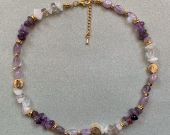 Amethyst Gemstone Necklace, Purple Beaded Necklace, Rustic Amethyst Necklace, Bohemian Amethyst Necklace, Healing Stone Necklace, Lavender