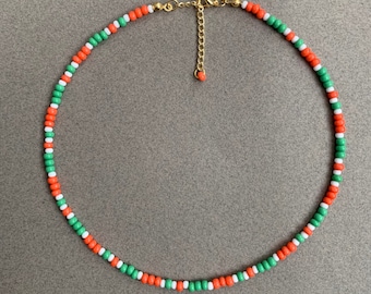 Colorful Seed Bead Necklace, Handmade Jewelry, Orange Green White Necklace, Colorful Jewelry, Summer Jewelry, Kids Necklace, Girl Necklace