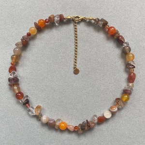 Orange Gemstone Necklace, Raw Gemstone Necklace, Gemstone Choker Necklace, Beaded Gemstone Necklace, Bohemian Necklace, Moonstone Necklace