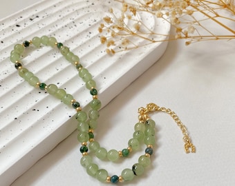 Green Gemstone Necklace, Raw Gemstone Necklace, Gemstone Choker Necklace, Beaded Gemstone Necklace, Tiny Gemstone Necklace, Gift for Women