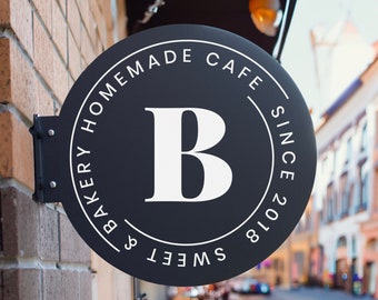 Double Sided Round Metal Blade Sign, Custom Business Signage, Storefront Sign, Personalized Shop Sign, Logo Sign, Black Plate