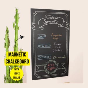 Metal Magnetic Chalkboard with 12 Colorful Chalks - Perfect for Businesses, Home Offices, Kitchens, Porchs
