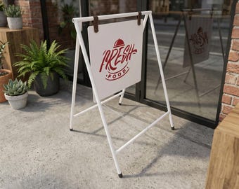 Chic White Metal A-Frame Sign for Events, Personalized Boutique Sidewalk Display, Modern Storefront Sandwich Board for Cafes and Salons,