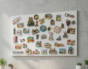 White Metal Travel Magnet Board, Handmade Wall Display Gift for Travelers