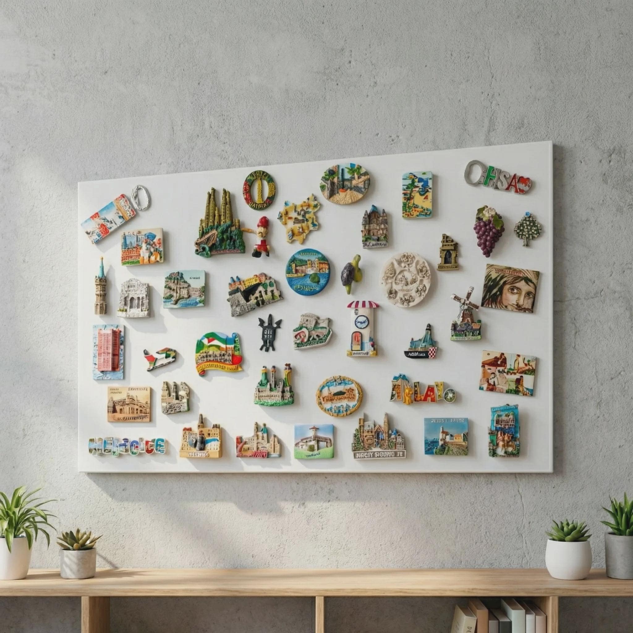 White Metal Travel Magnet Board, Handmade Wall Display Gift for