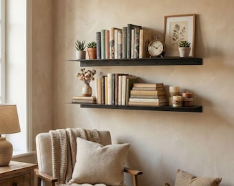 Handmade Metal Floating Bookshelf: Heavy Duty Wall Shelves