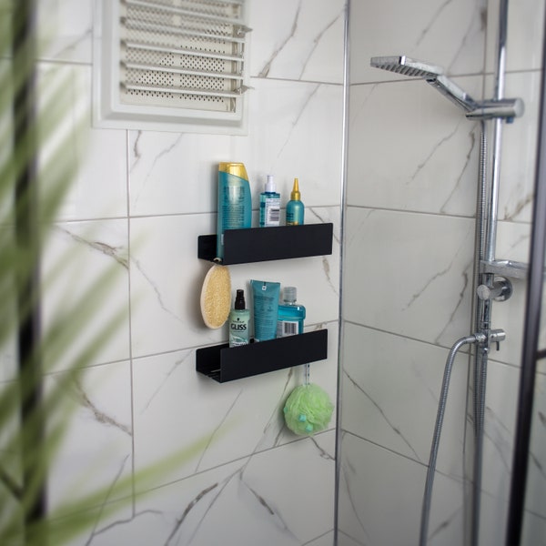 Minimalist Black Shower Shelf, Bathroom Organizer, Shower Storage Hanging
