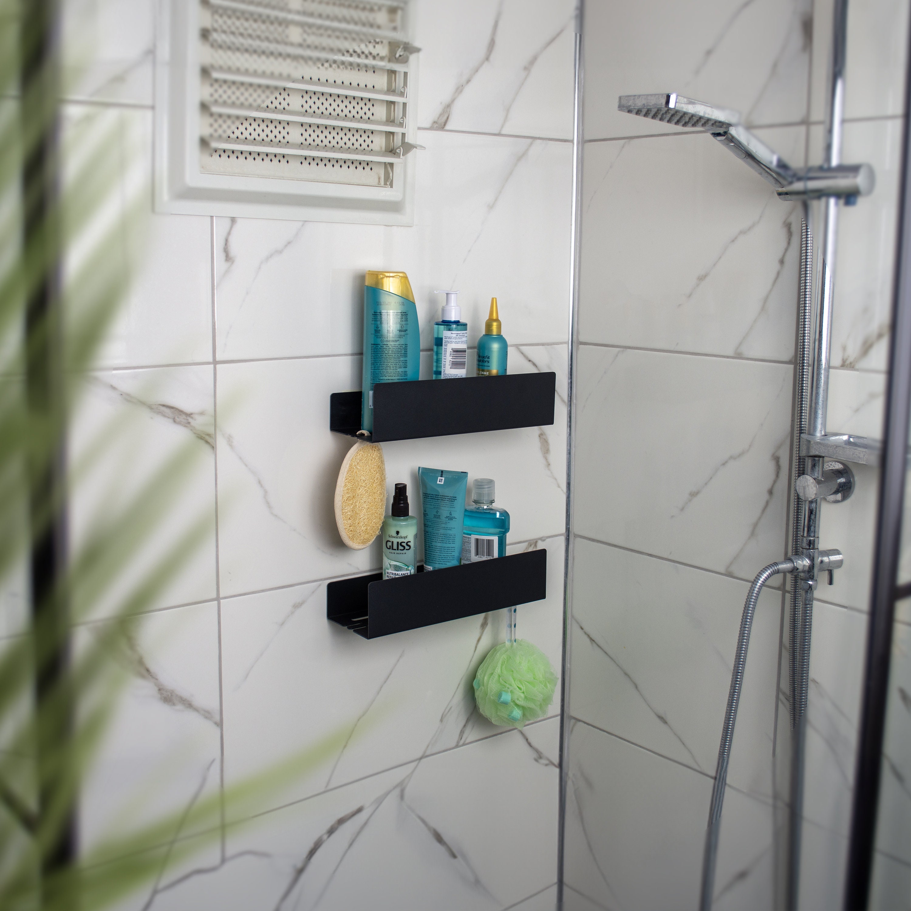 Silver / Black Wall Mounted Shower Corner Shelf – Merchandise Plug