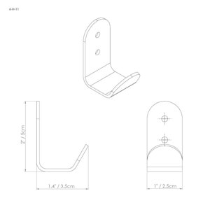 Puede incluir: Un gancho de metal con dos agujeros para montaje. El gancho mide 5 cm de alto y 3,5 cm de ancho. Est&aacute; hecho de metal y tiene un acabado plateado.