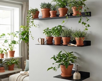 Metal Plant Shelf, Floating Indoor Garden Display, Wall Mounted Flower Pot Holder